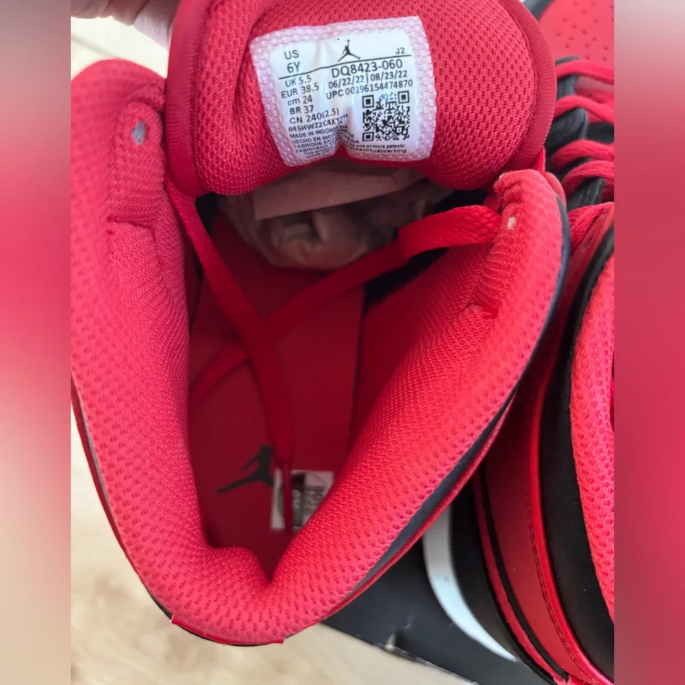 NEW Jordan 1 Mid - Black/Fire Red-White - Picture 9 of 13